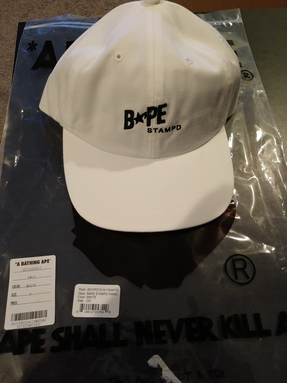 BAPE STAMPD White Embroidered Logo Collab  Cap